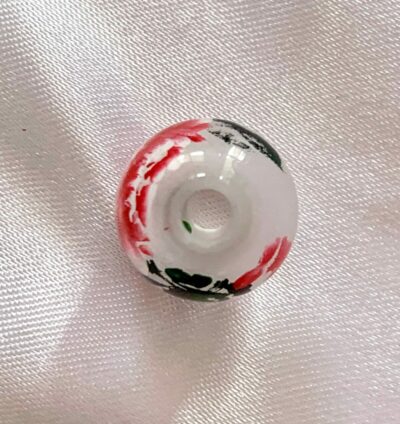 HOLE_14mm Red Peony Chinese Inside Painting Handmade Glass Bead