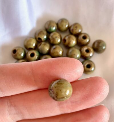 10mm Brown with Green Speckle Round Ceramic Bead - Image 2