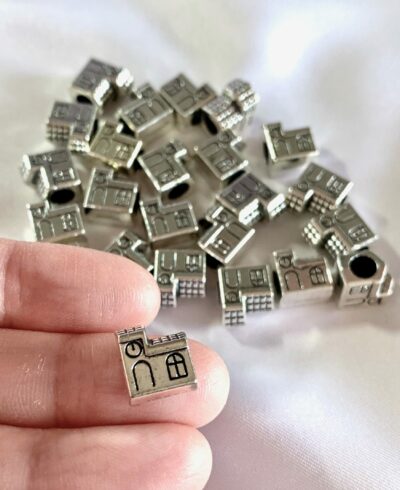 3D Antique Silver Townhouse Metal Large Hole Spacer Bead - Image 2