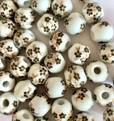 10mm Brown Floral Round Ceramic Bead