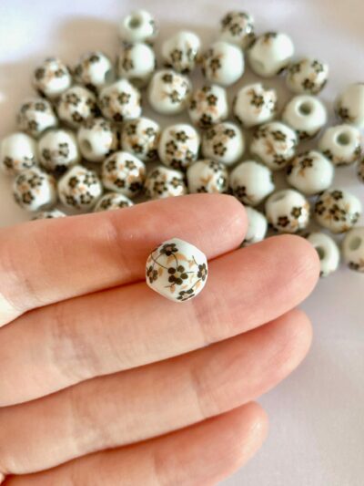 10mm Ceramic Dark Brown Floral Round Bead, Earth Toned Flower Porcelain Chinoiserie Spacer Focal Bead for DIY Jewelry Making Craft Supply - Image 2