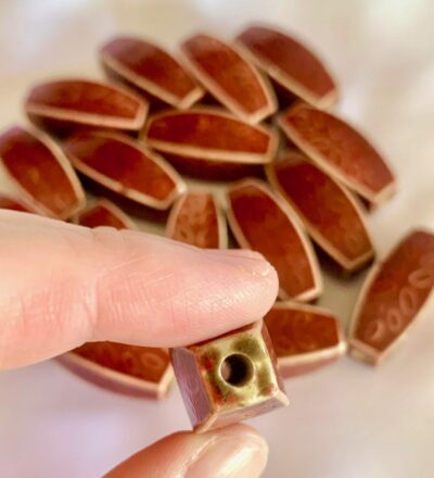 40mm Red Brown Leaf Ceramic Barrel Bead (Large) - Image 2