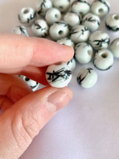 12mm Black Bamboo Round Ceramic Bead - Image 2