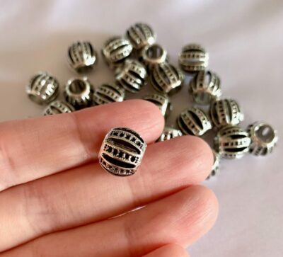 10mm Antique Silver Melon Filigree Metal Large Hole Spacer Bead - Image 2