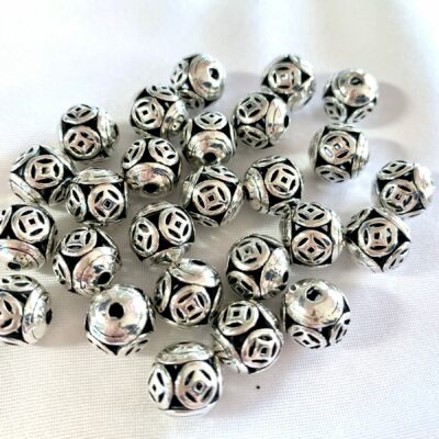10mm Antique Silver Hollow Fortune Motif Metal Spacer Bead